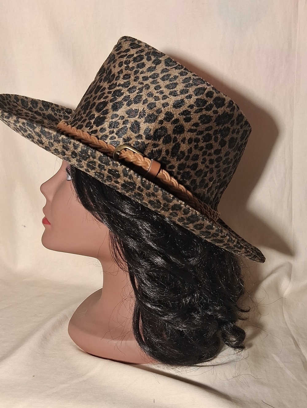 IBC Leopard Print Wide-Brim Western Hat with Braided Band - Brown